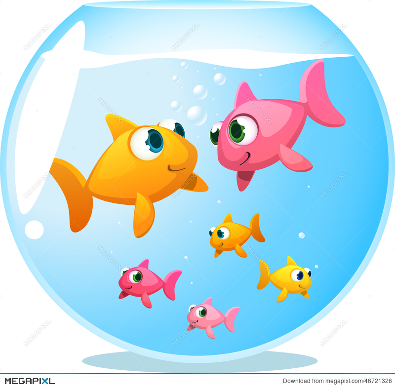 Goldfish happy of six. Clipart fish family