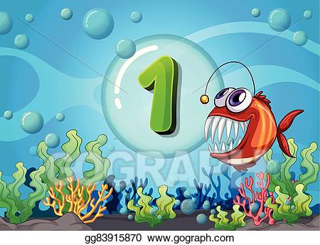 Clipart fish underwater. Vector flashcard number one