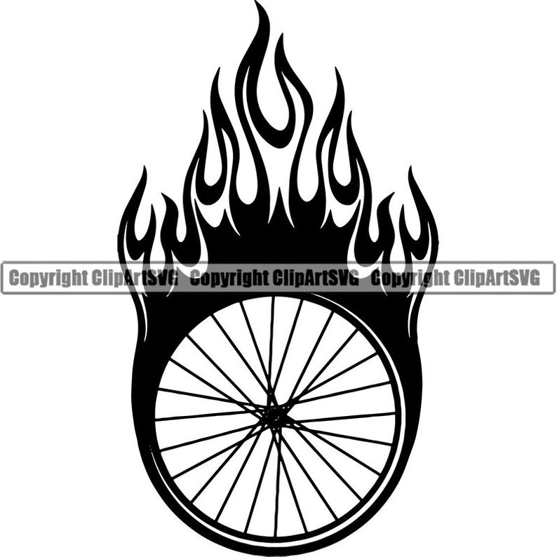 Bicycle logo wheel fire. Clipart flames bike
