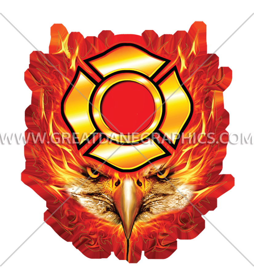 Flaming eagle head production. Clipart flames embroidery