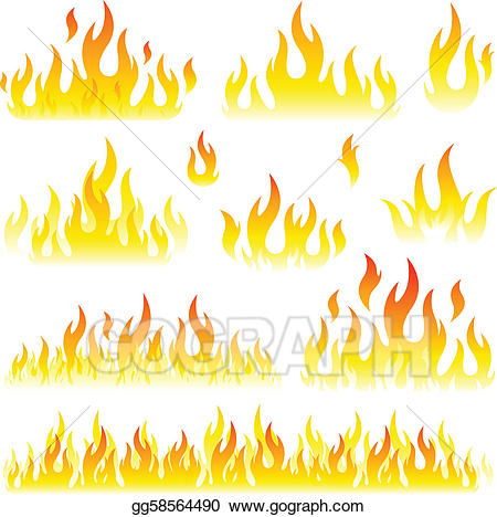 Clipart flames long flame. Vector collection set illustration