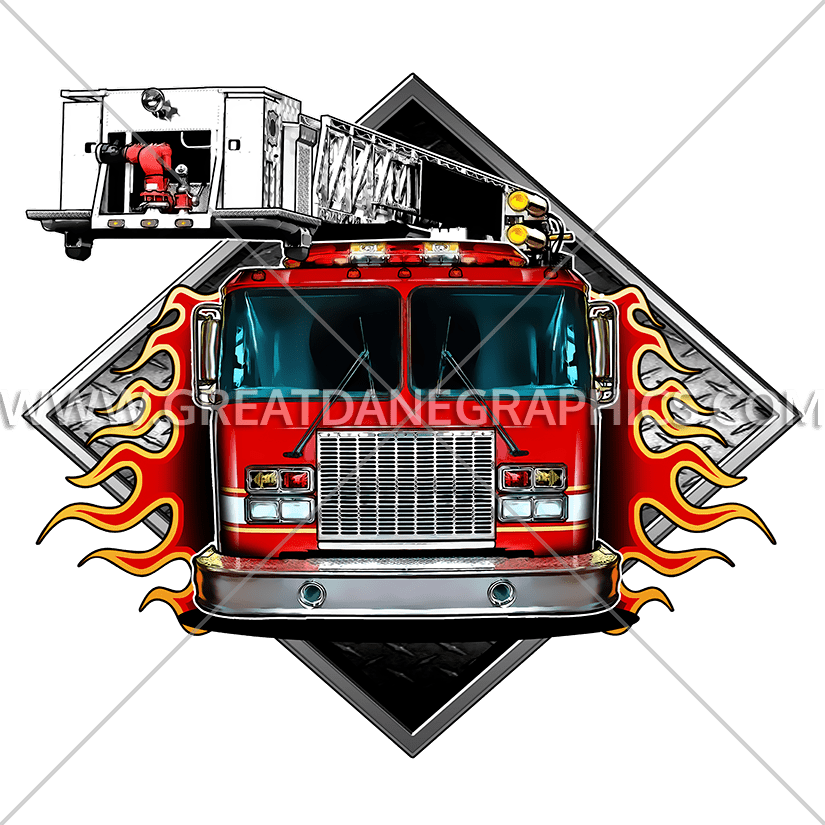 Fire truck flames production. Flame clipart embroidery