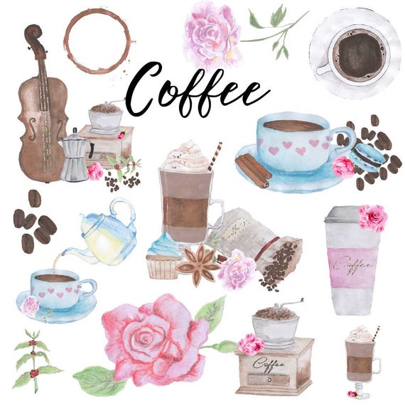 Coffee clipart flower. Watercolor clip art hand