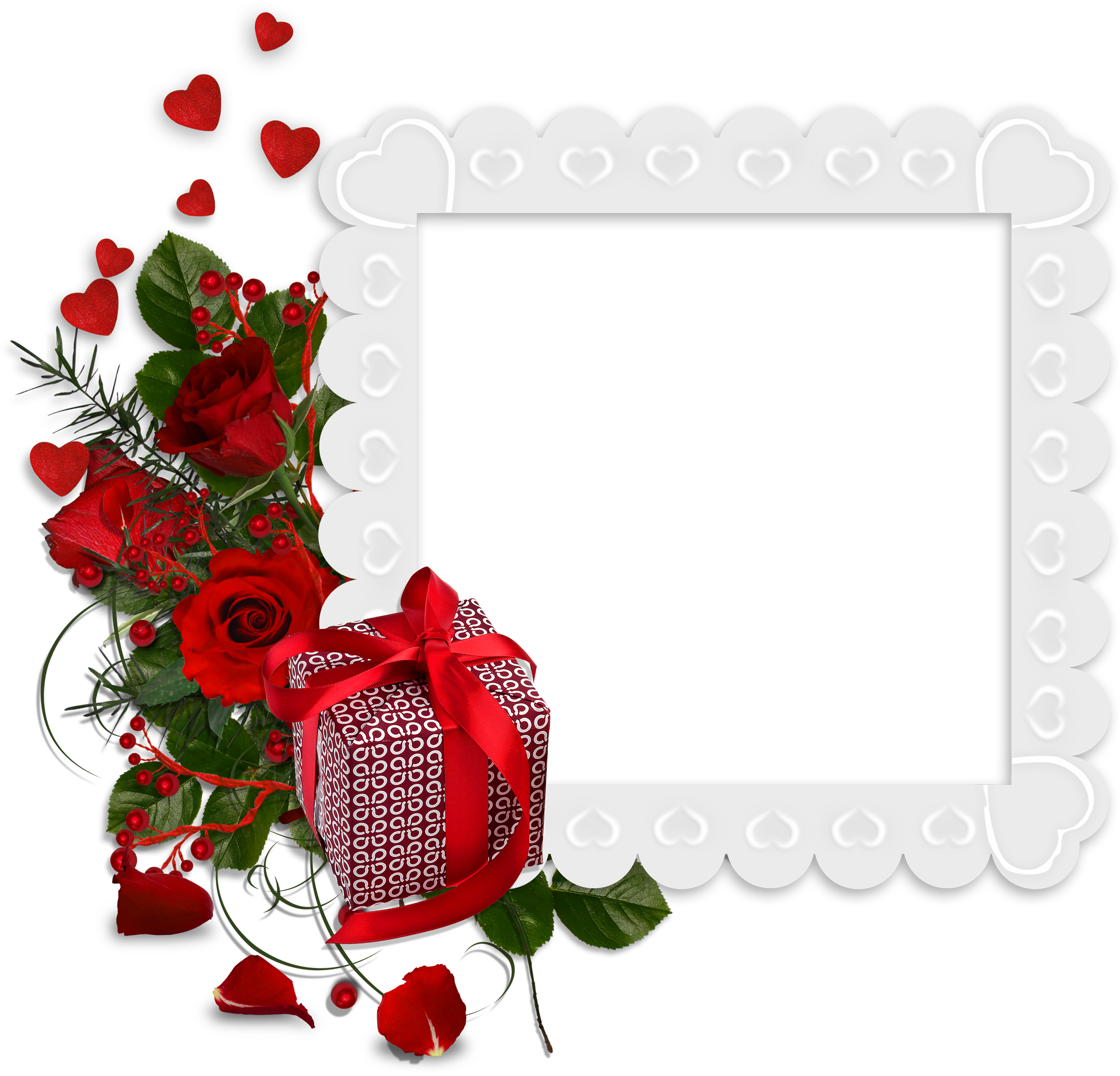 Beautiful white transparent frame. Gifts clipart flower