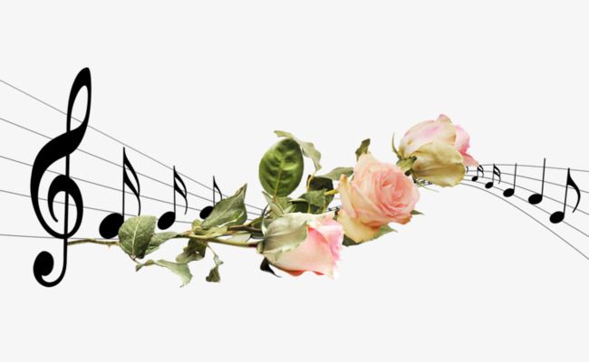 Note flowers pink rose. Clipart flower music