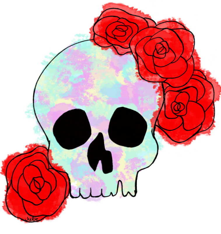 Free black and white. Clipart skull rose