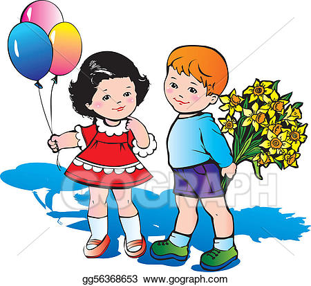 Eps vector children with. Clipart flowers child