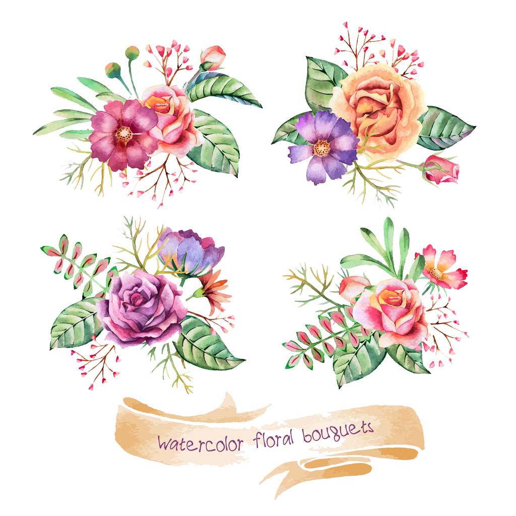 Flower bouquet watercolor painting. Clipart flowers wedding invitation