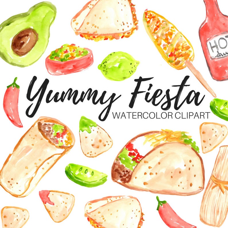 Clipart food watercolor. Mexican fiesta commercial use
