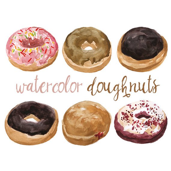 Watercolor doughnuts clip art. Doughnut clipart pastry