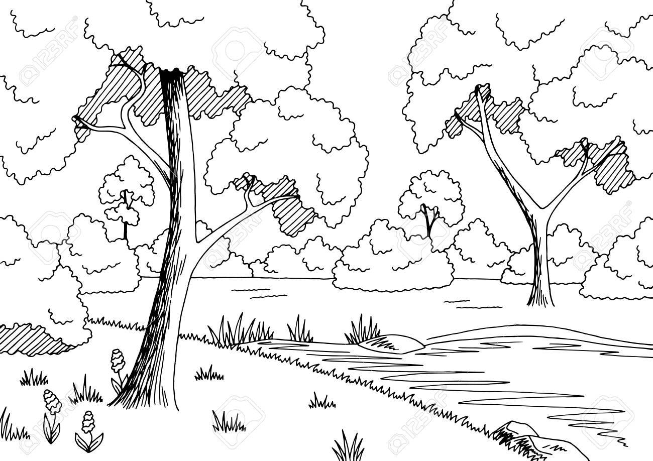 clipart forest black and white