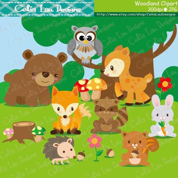 Woodland animals clip art. Clipart forest cute forest background