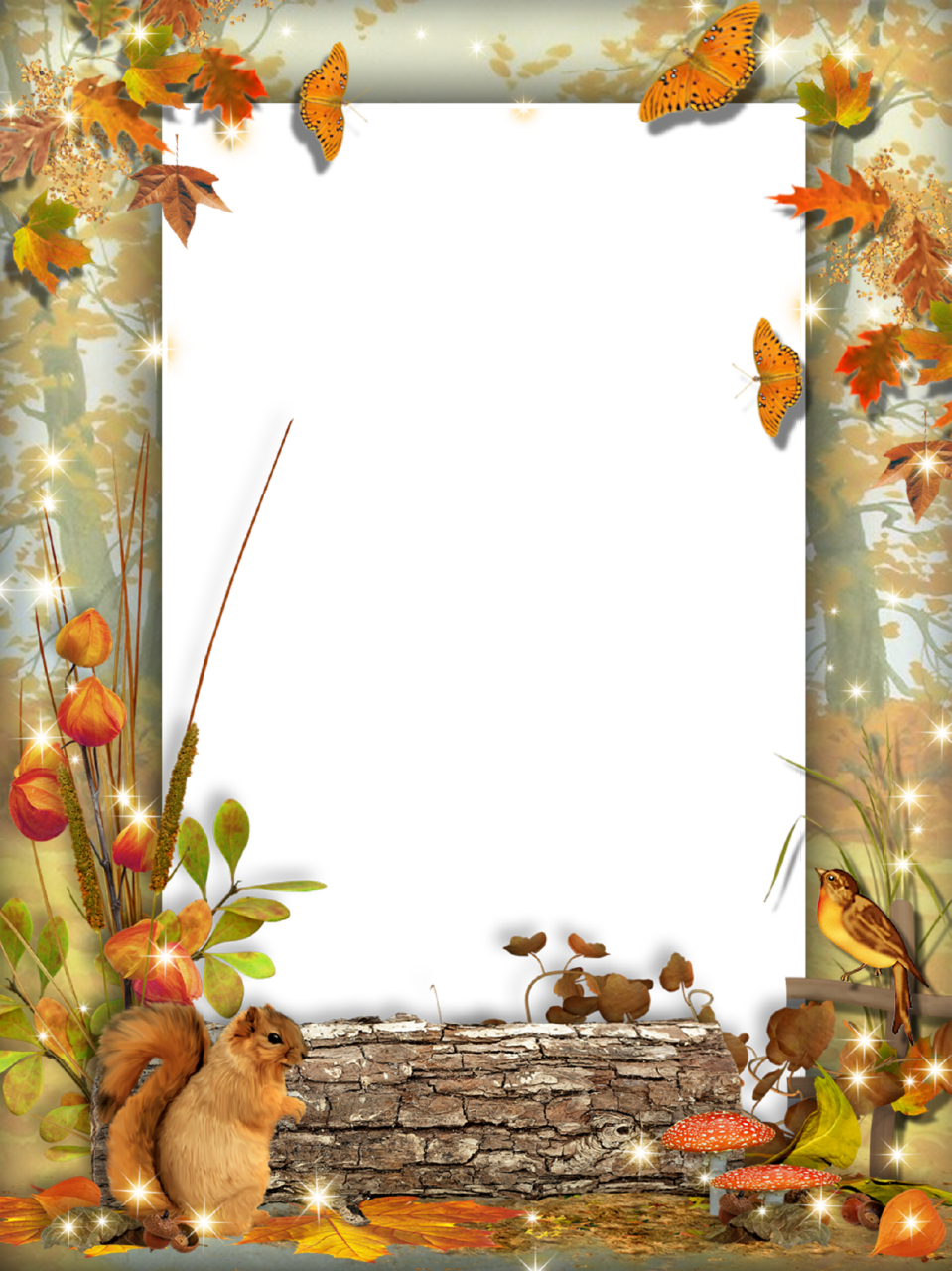 Fall frame png. Autumn photo squirrel in
