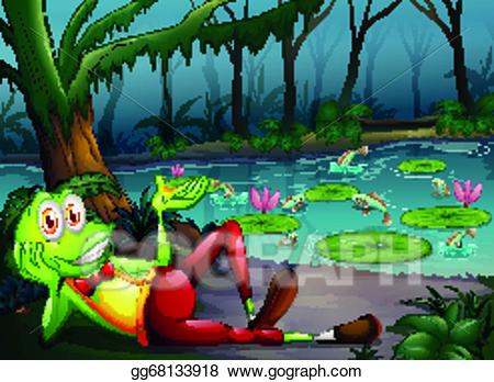 Vector stock a frog. Clipart forest pond