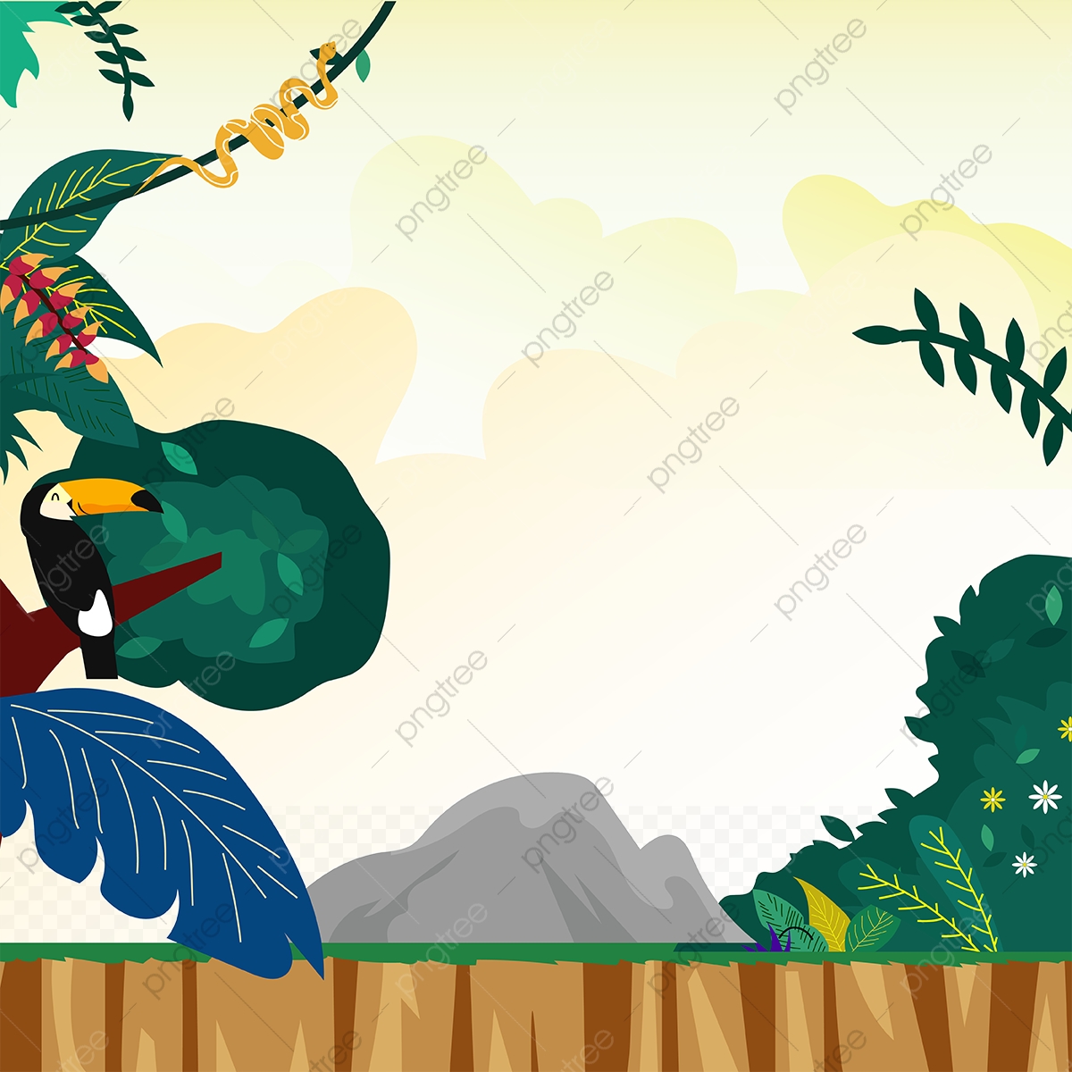 In with tropical ird. Forest clipart sunset