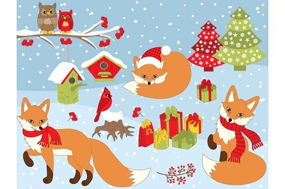 fox clipart christmas