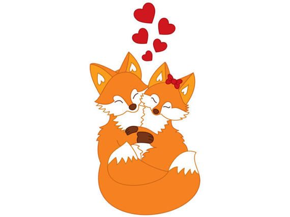 Love foxes digital vector. Couple clipart fox