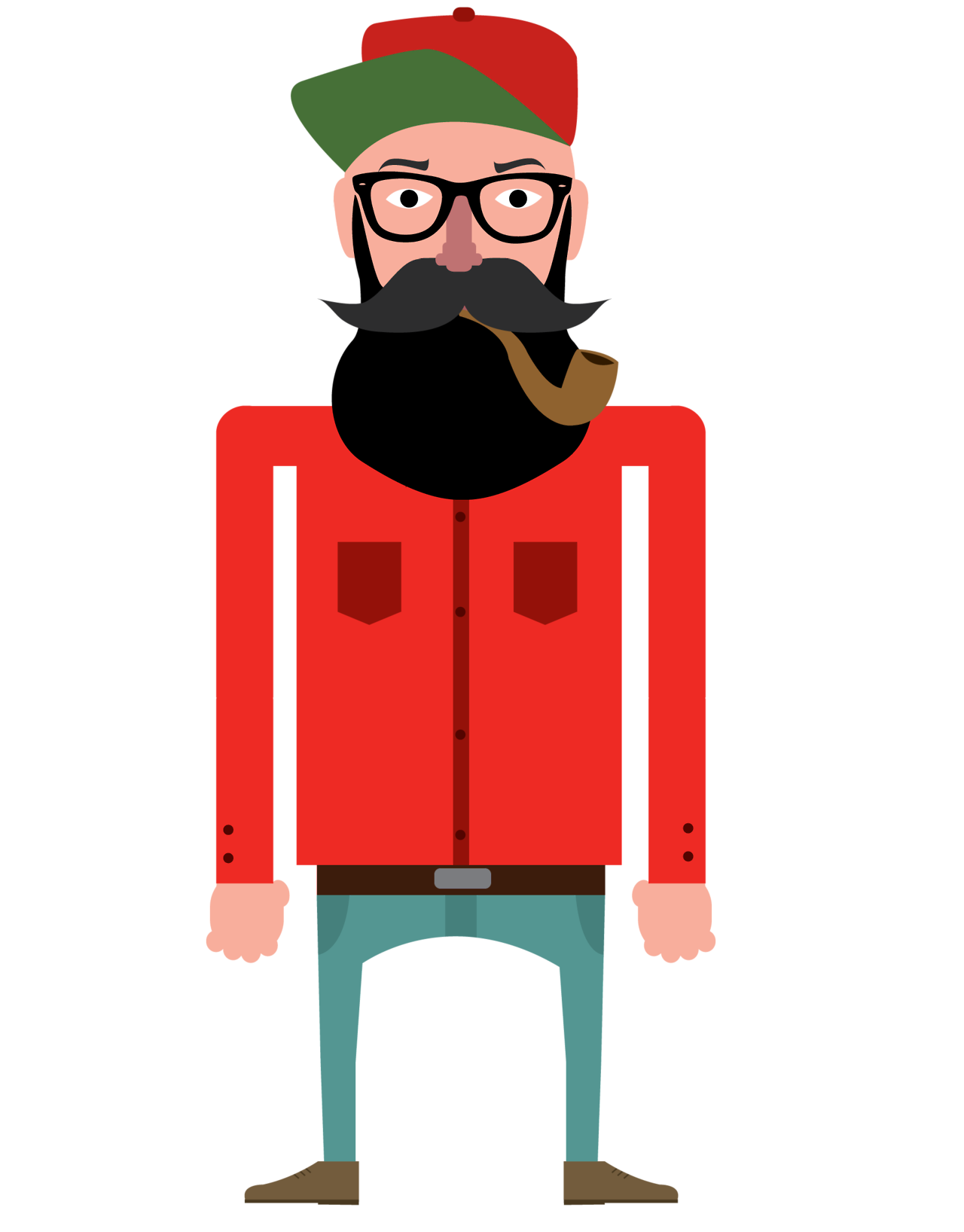 Character design hipster lumberjack. Clipart mustache vector
