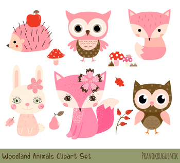 Woodland clipart pink fox. Animal cute forest clip