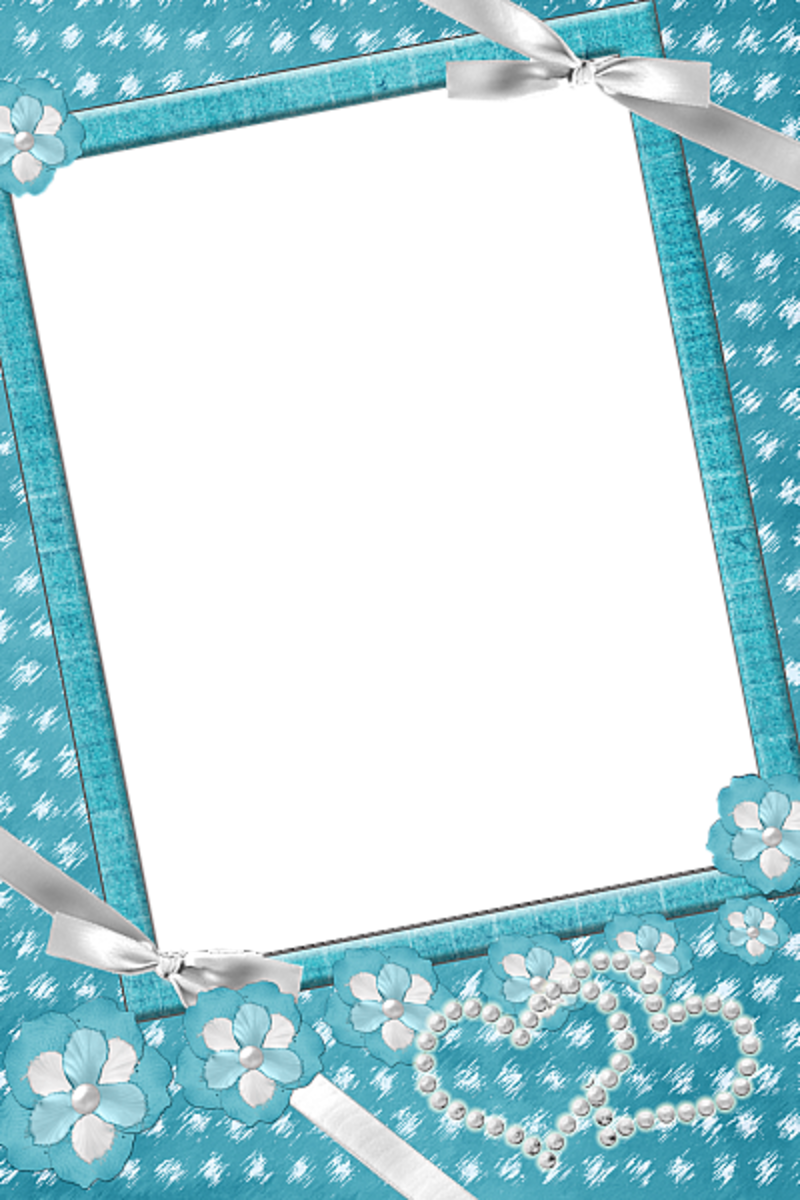 Blue transparent with flowers. Clipart frame teal