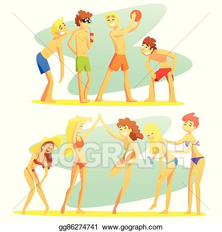 Friends clipart beach. Vector art on holiday