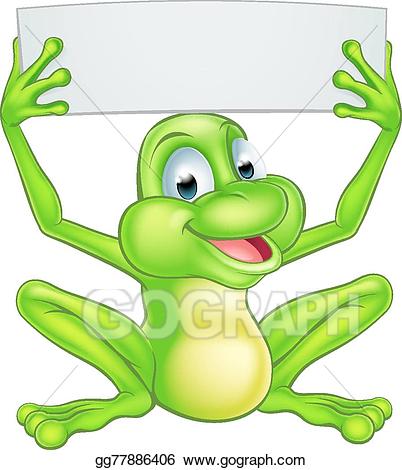 Clipart frog sign. Eps vector cartoon holding