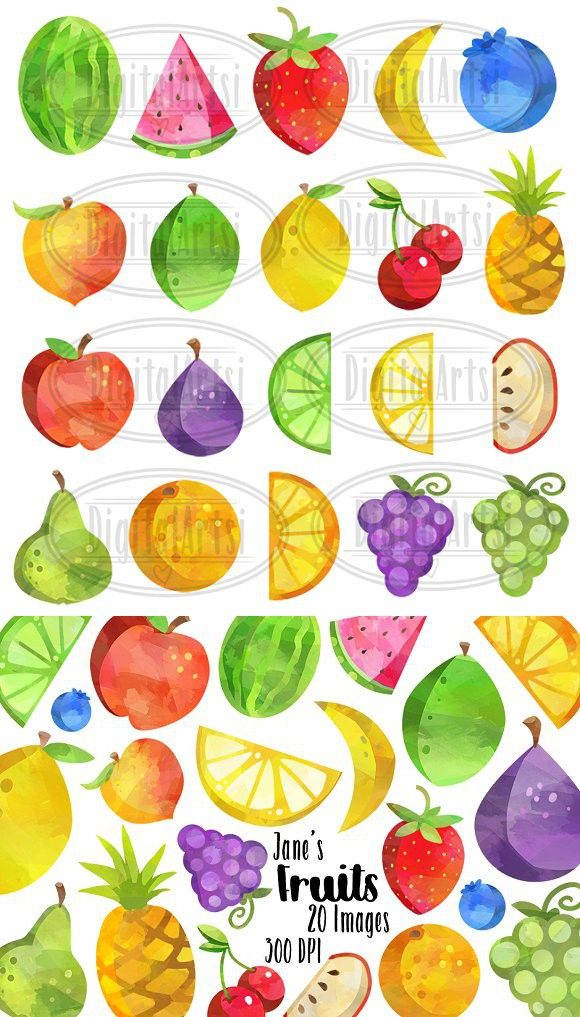 Clipart fruit collage. Watercolor fruits best objects