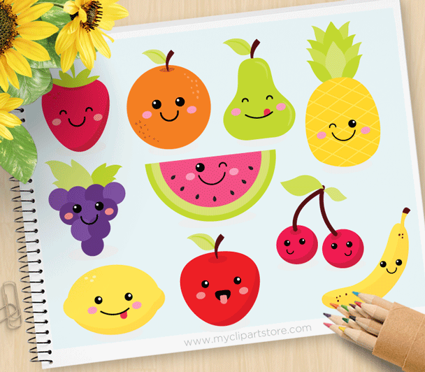 Kawaii . Clipart fruit cute