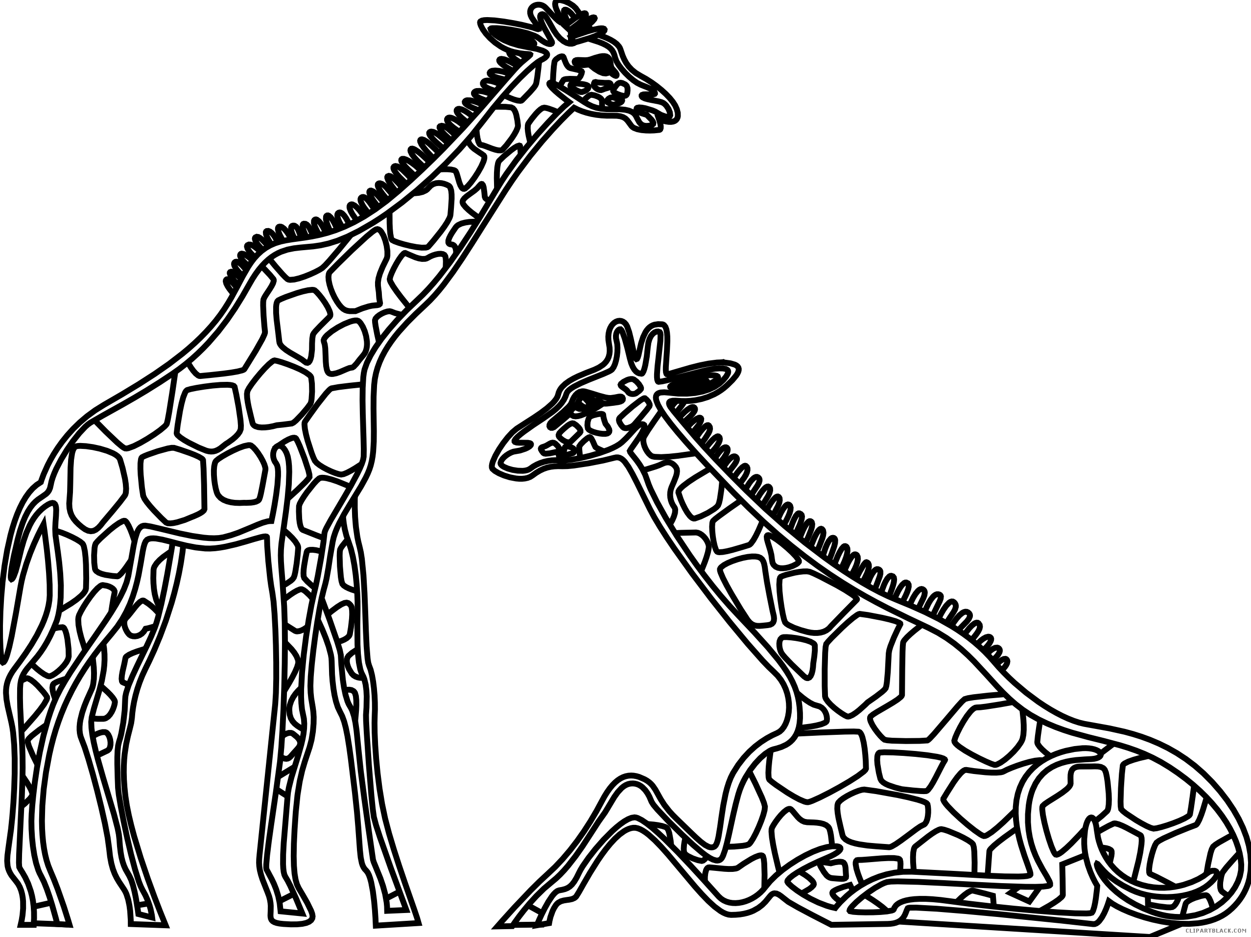 Clipart giraffe 2 giraffe. Black and white page