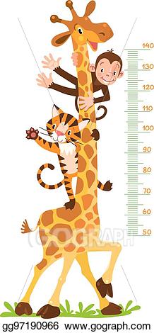 Clipart giraffe height chart. Vector monkey tiger meter