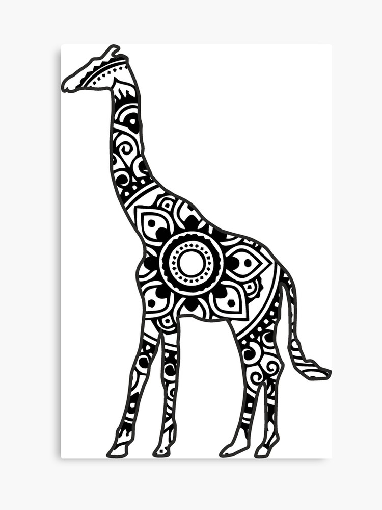 Black canvas print . Clipart giraffe mandala