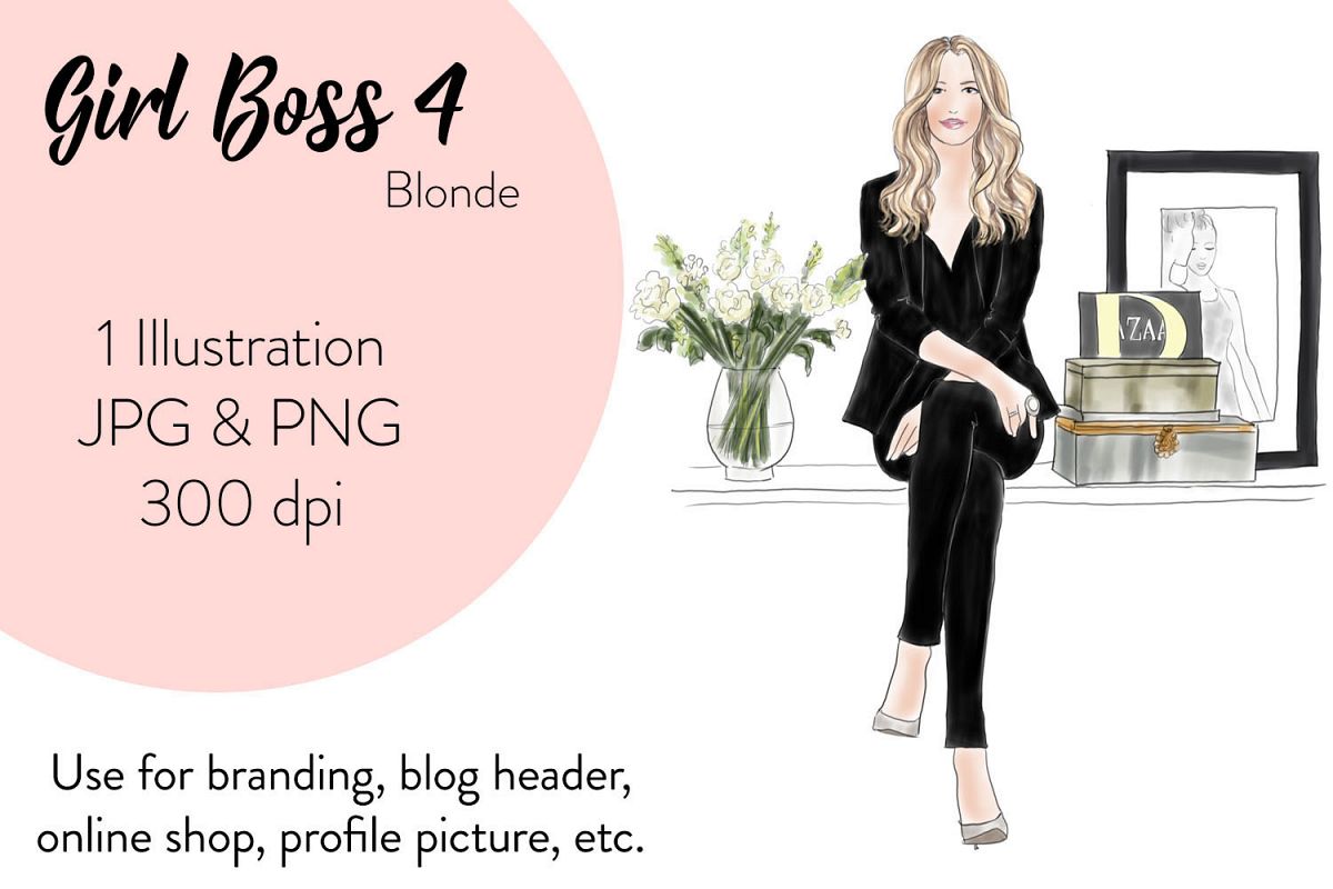 Fashion illustration girl blonde. Girls clipart boss