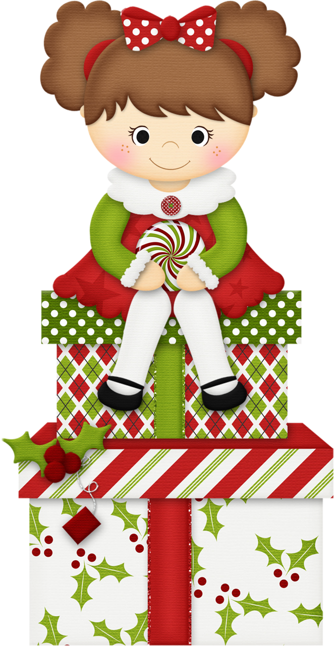 Christmas little girl and. Clipart present row presents