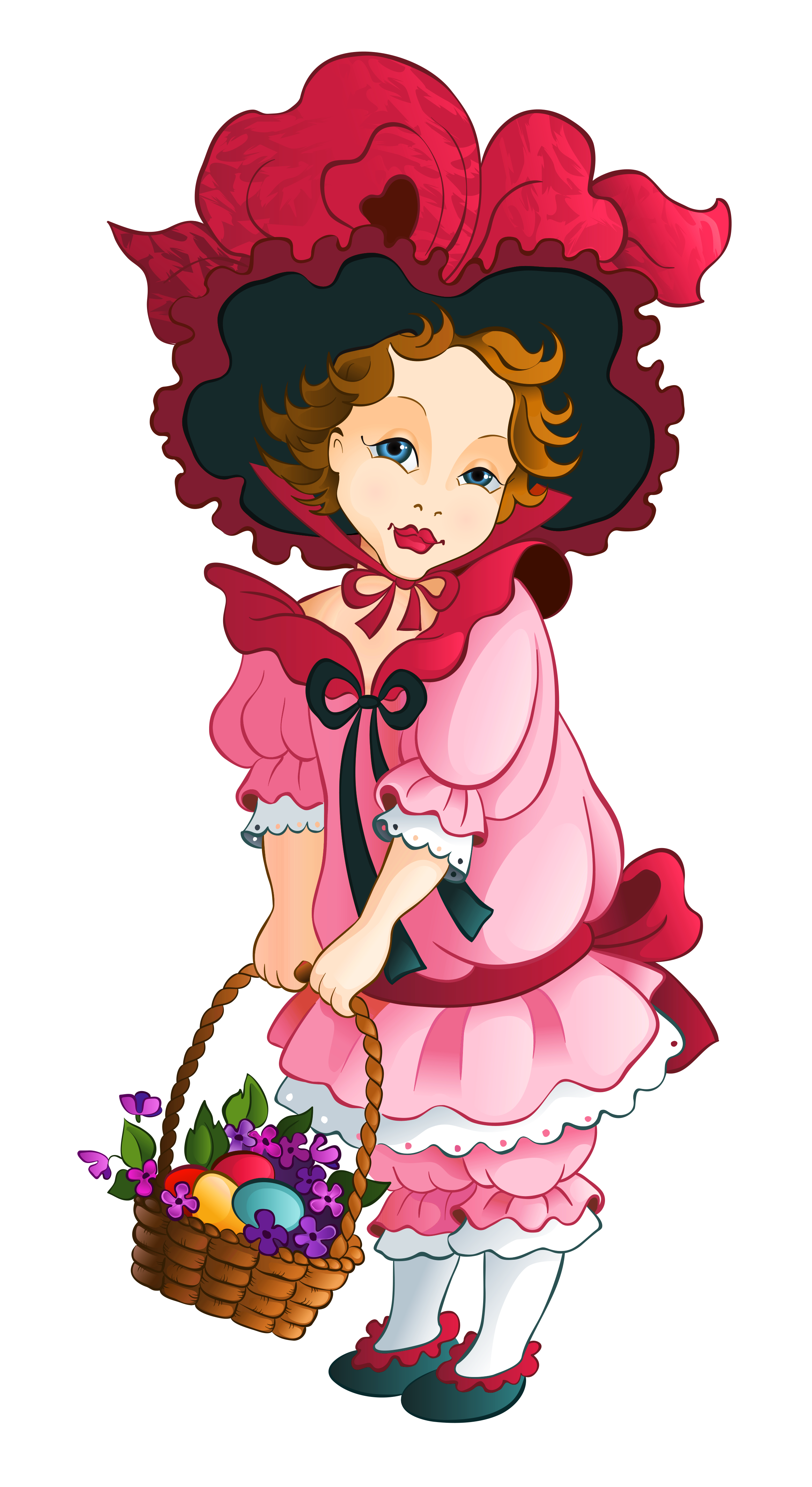 Easter girl with png. Water clipart basket