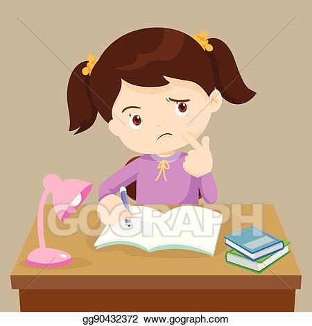 Eps illustration cute girl. Clipart homework homework done