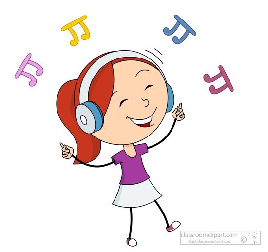 Happy dancing while listening. Girl clipart music