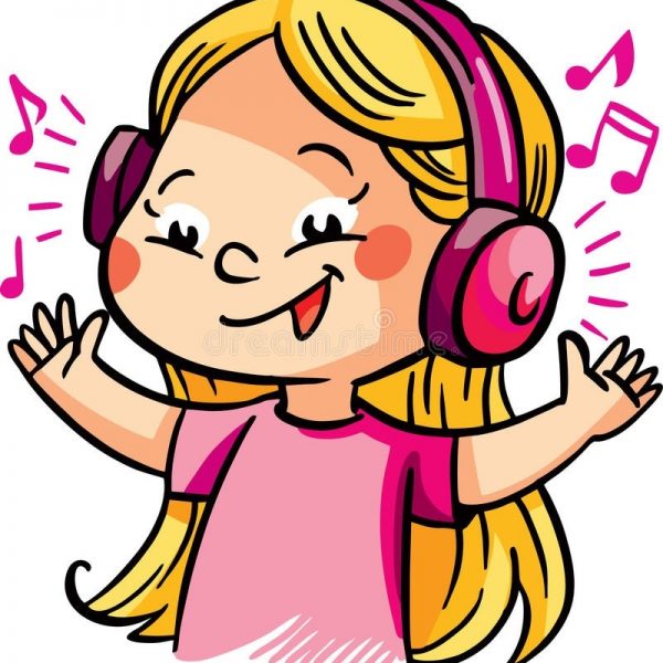 Listening to station . Girl clipart music