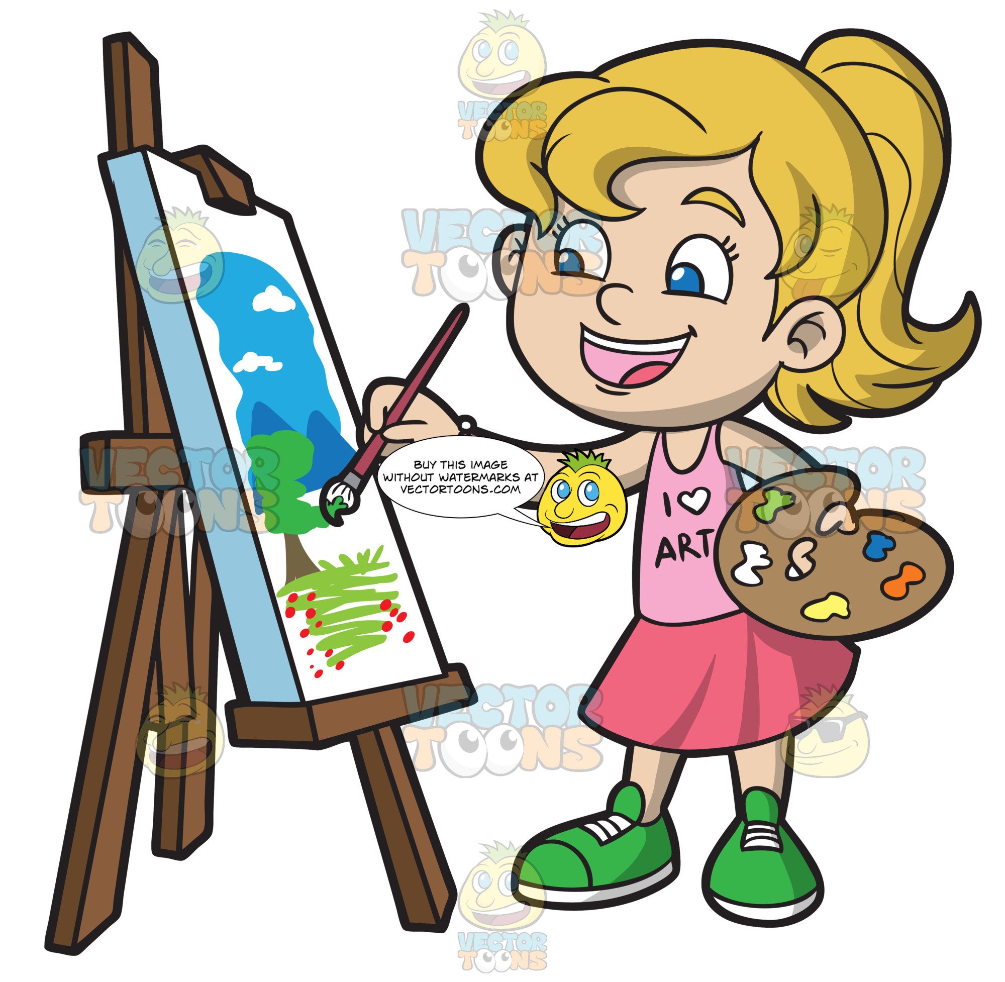 A landscape . Easel clipart girl painting
