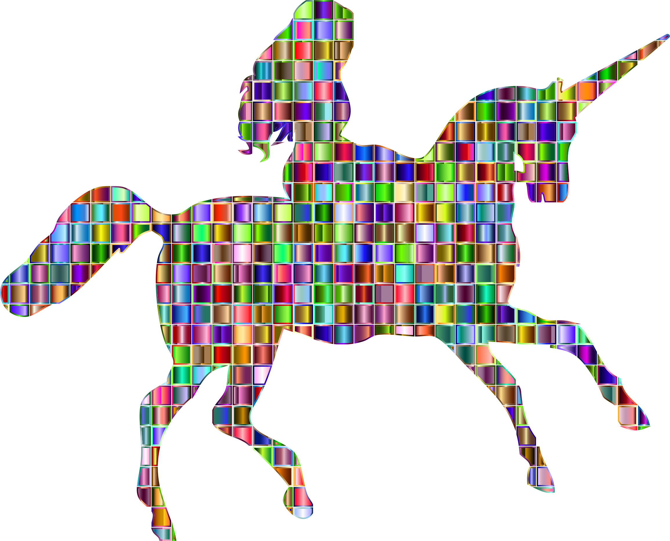 Girl clipart unicorn. Chromatic mosaic woman riding