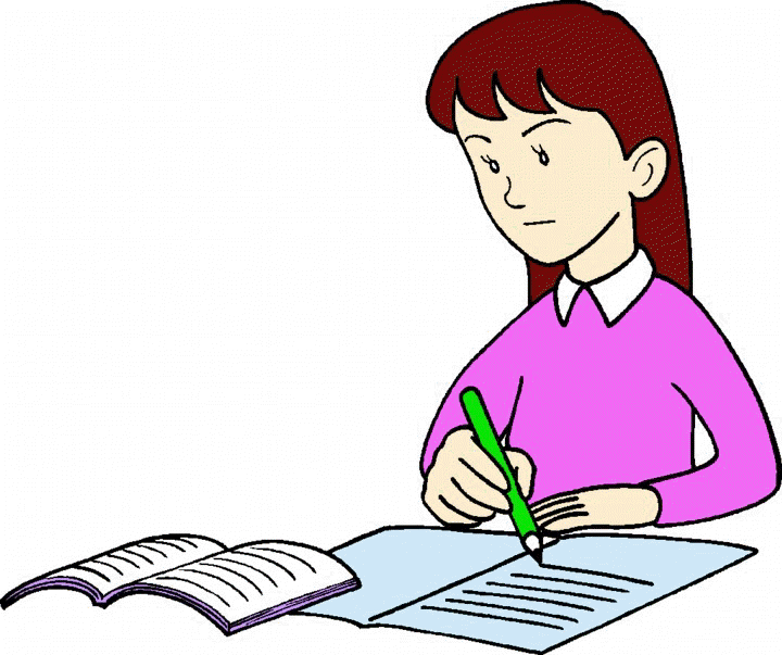 Woman writing . English clipart author at work