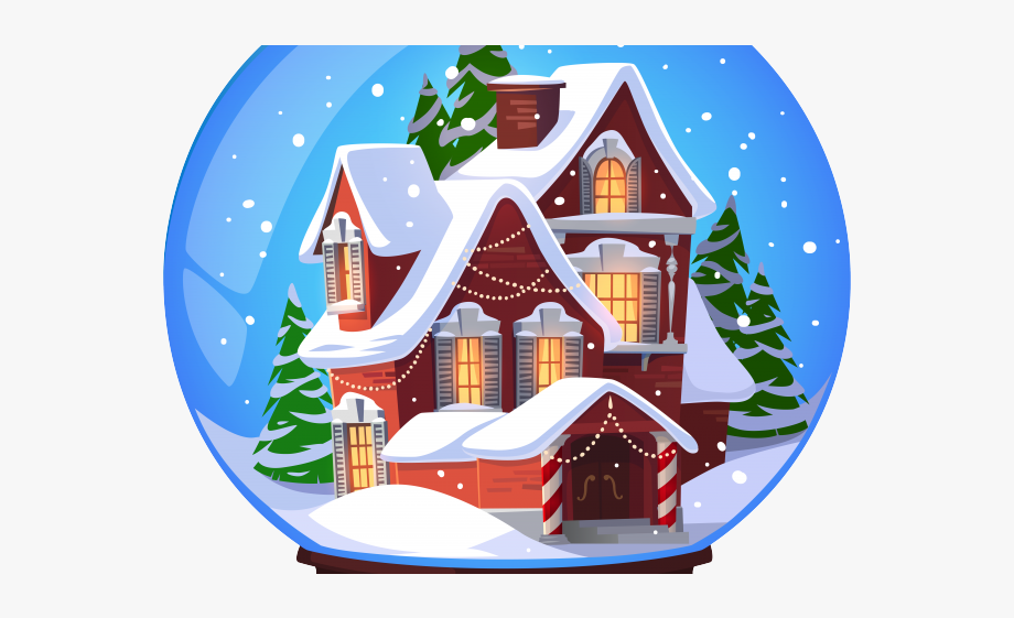 Christmas snow globe art. Clipart house xmas