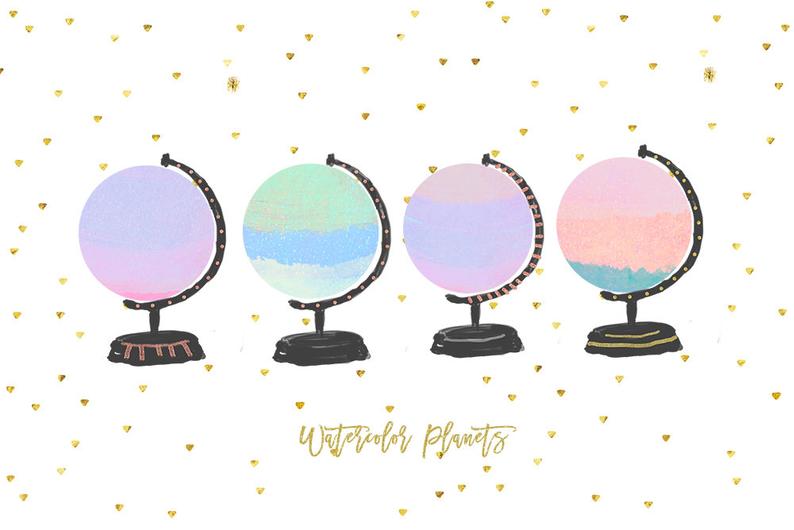 Gold clip art watercolor. Clipart globe pastel