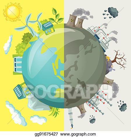 Vector art ecology cartoon. Clipart globe polluted