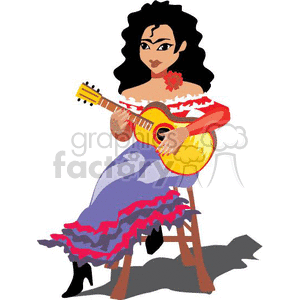 Flamenco woman playing guitar. Musician clipart music spanish