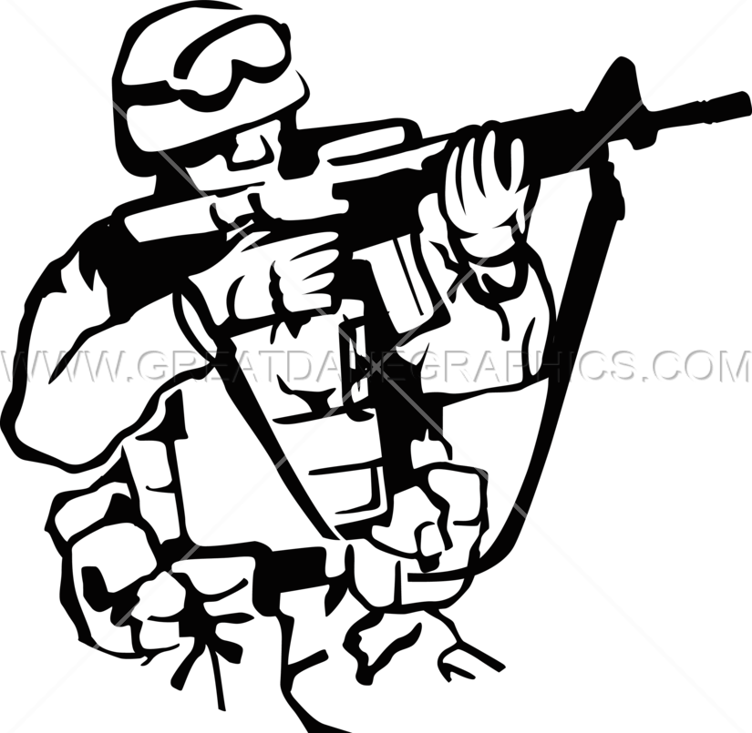 American soldier drawing at. Warrior clipart black and white