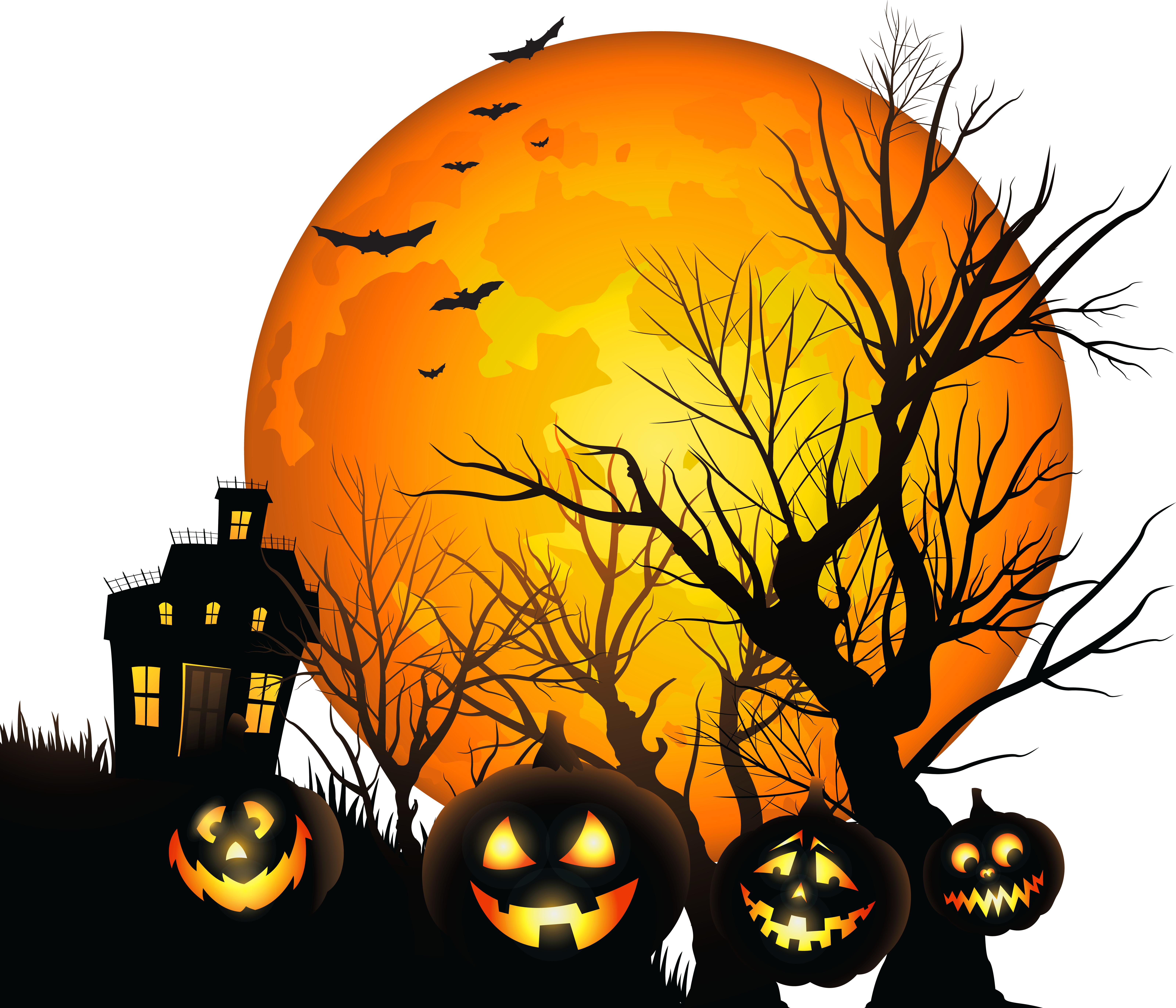 Large and moon clipart. Haunted house silhouette png