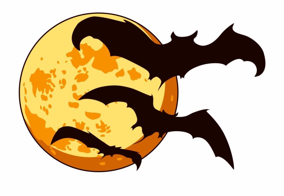 Orange with bats png. Moon clipart halloween