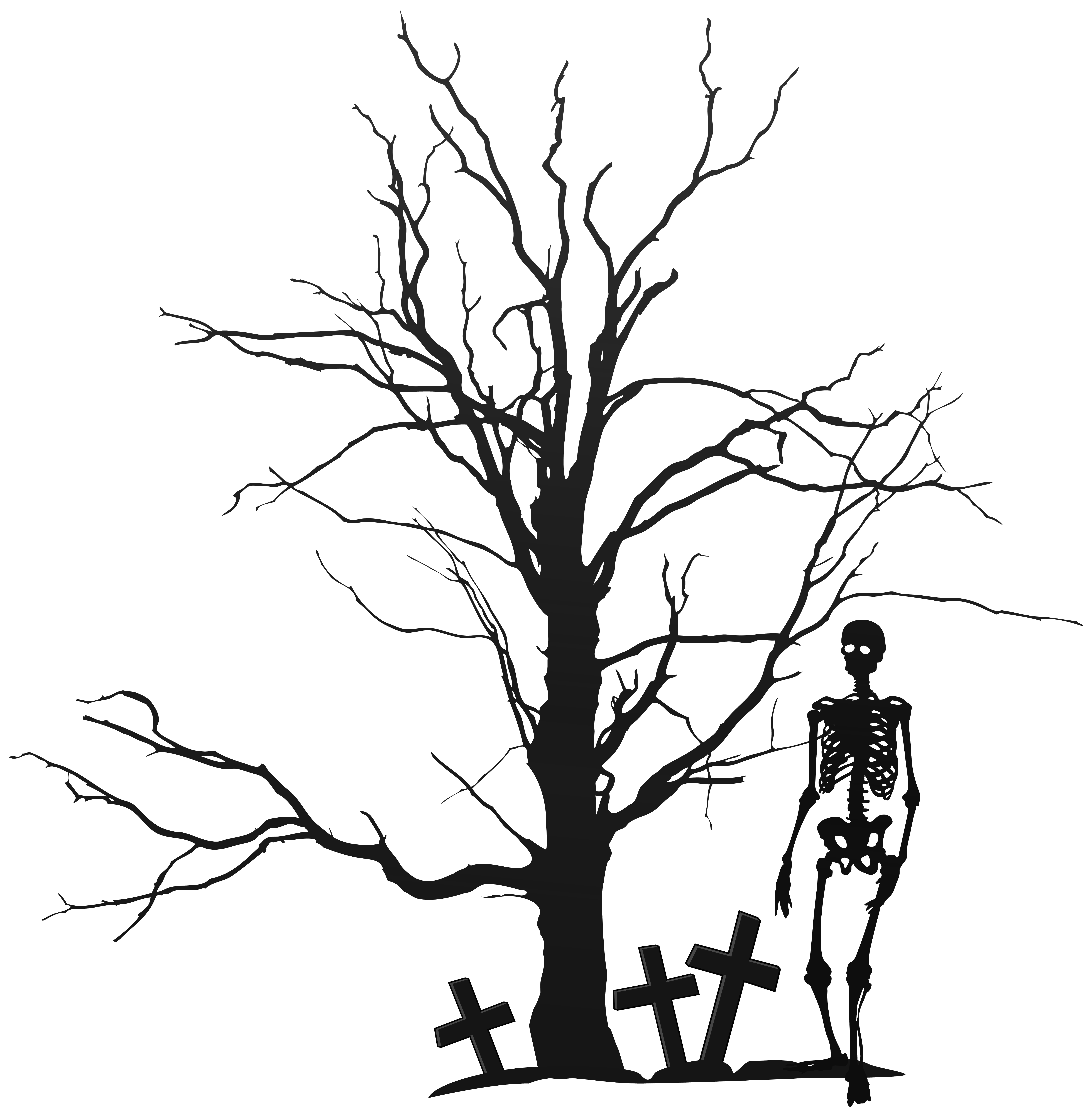 Halloween tree and png. Clipart skeleton border