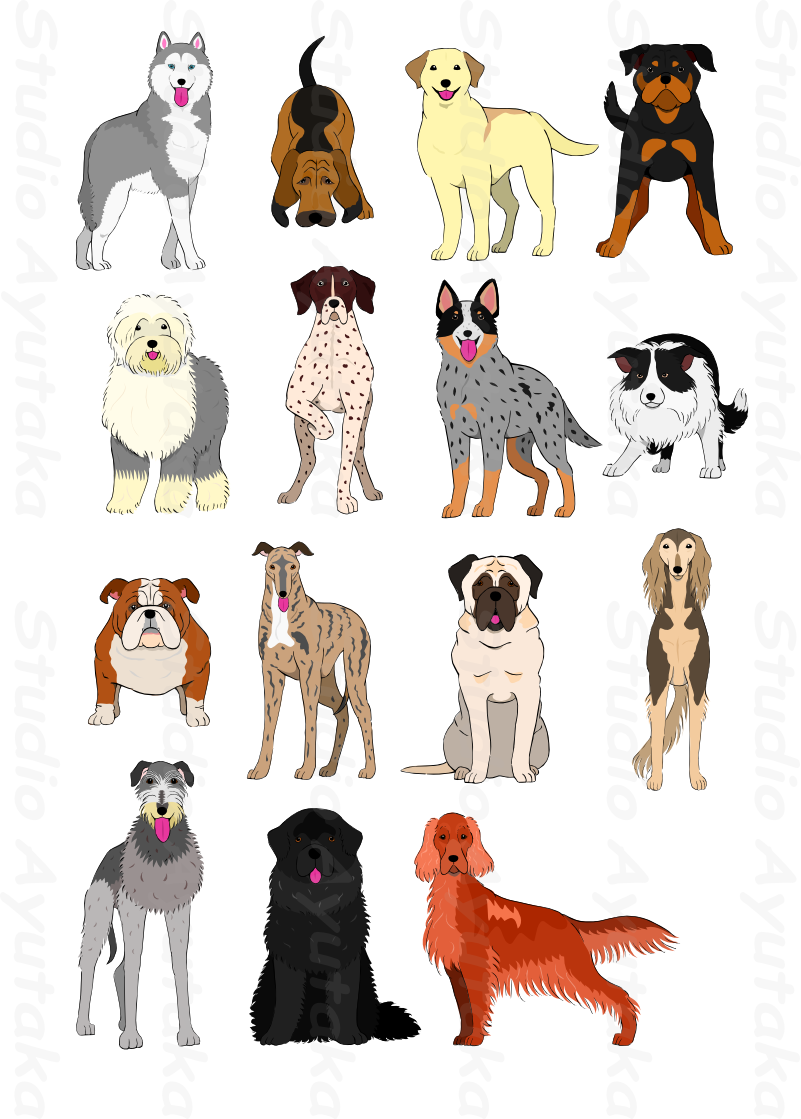 Hand clipart dog. Group of large and
