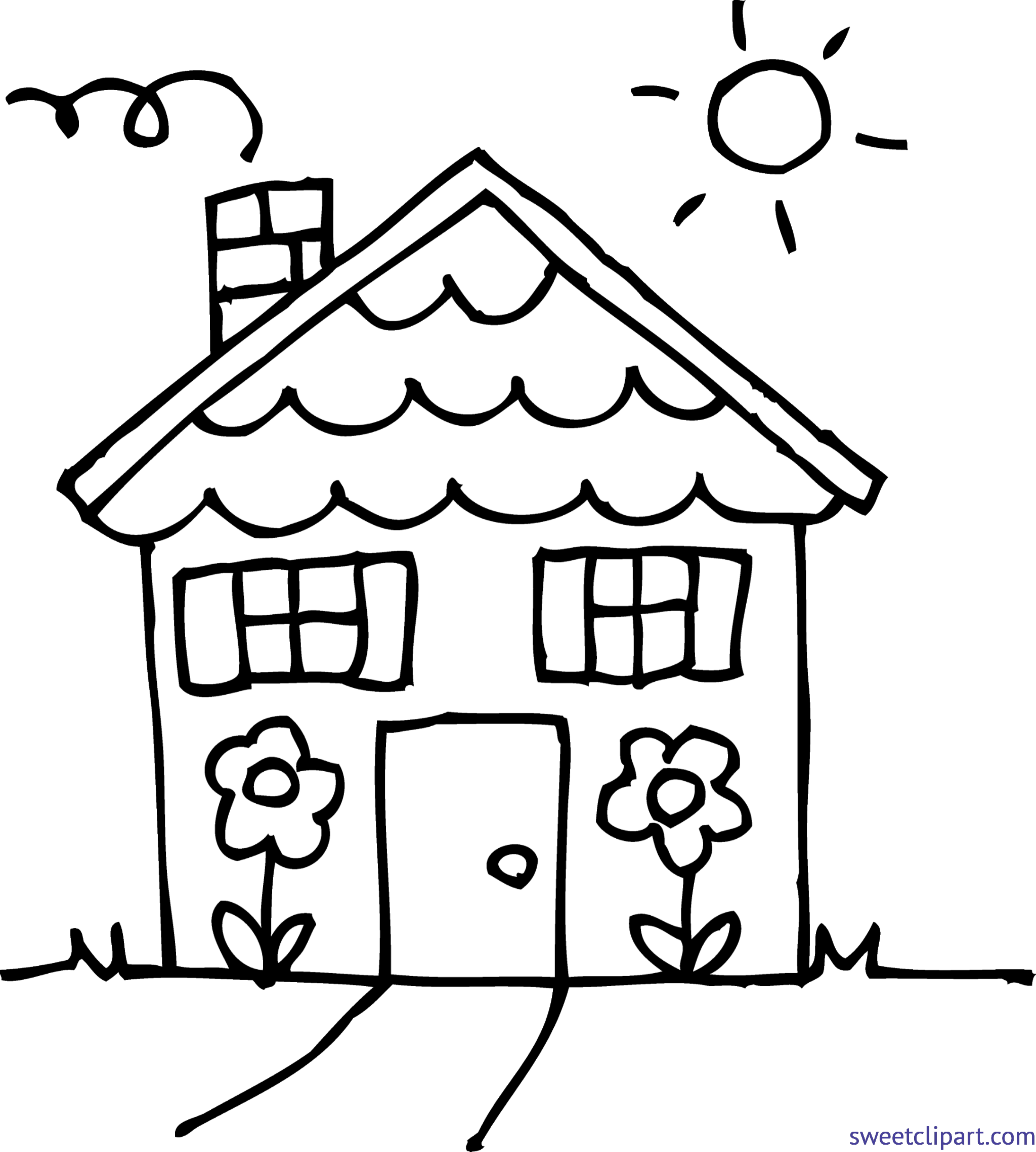 Farmhouse clipart village school. House line drawing clip